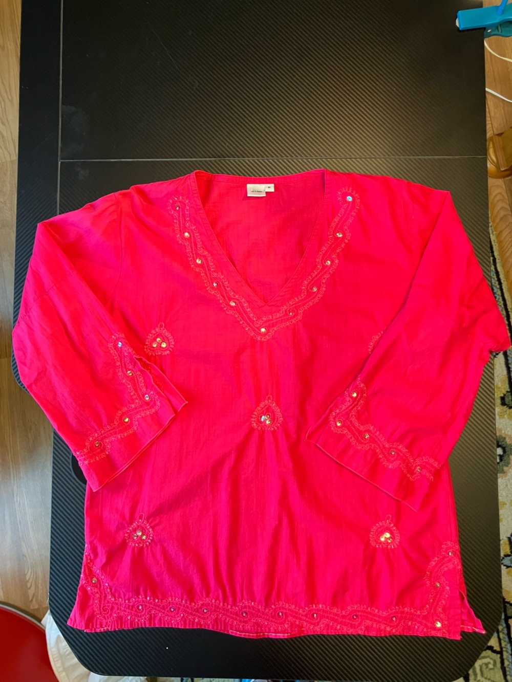 Bright Pink Embroidered V-Neck Tunic